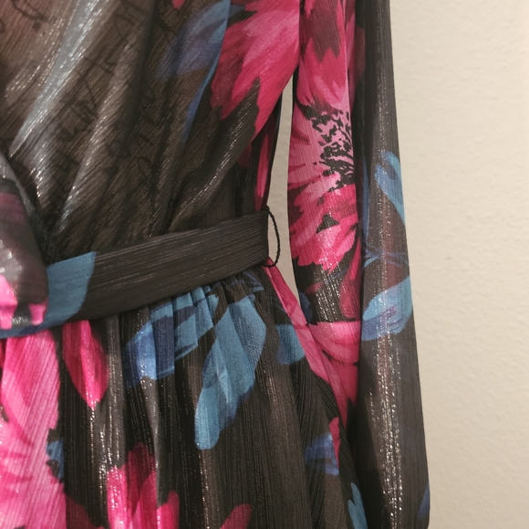 Alexa B Nites Dress Ladies Black Floral Maxi V-Neck Long Sleeve Size 8 - Picture 9 of 12